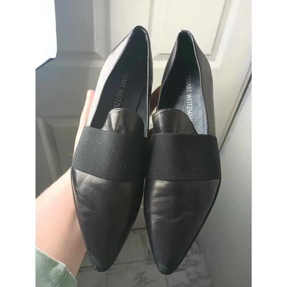 Stuart Weitzman Leather‎ Grosgrain Band Pointed Toe Loafers Flats 8.5 * Flawed